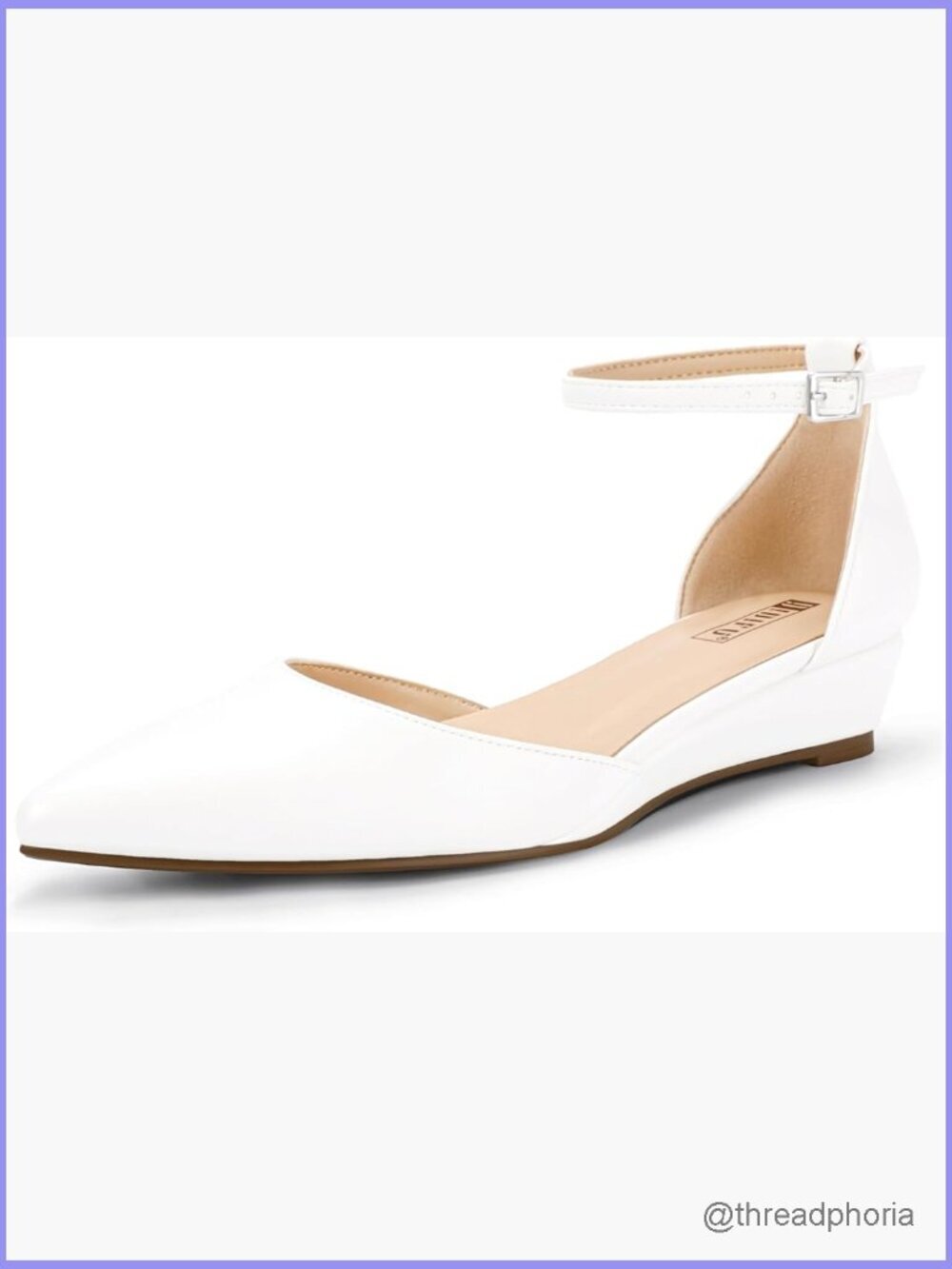 Women's Low Wedge Flats Closed Pointed Toe Dress Shoes with Adjustable Ankle
